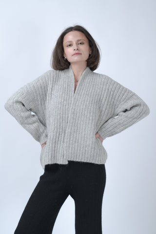 Jayu Alpaca Cardigan, ribbed alpaca knit, sustainable alpaca sweater, handmade cardigan Bolivia, timeless knitwear