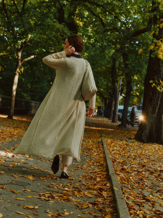 Laru Alpaca Cardigan — lightweight alpaca cardigan with elegant drape, handmade in Bolivia.