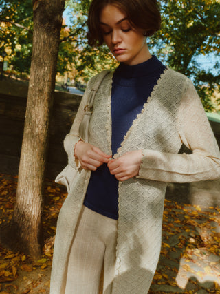 Laru Alpaca Cardigan — lightweight alpaca cardigan with elegant drape, handmade in Bolivia.