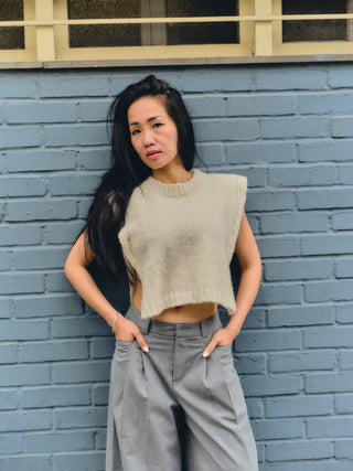 Munasiri Llama Vest — hand-knitted llama wool vest, timeless layering piece inspired by the Aymara word for love, handmade in Bolivia.