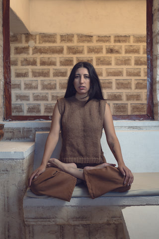 Munasiri Llama Vest — hand-knitted llama wool vest, timeless layering piece inspired by the Aymara word for love, handmade in Bolivia.