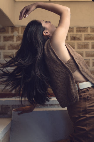 Munasiri Llama Vest — hand-knitted llama wool vest, timeless layering piece inspired by the Aymara word for love, handmade in Bolivia.