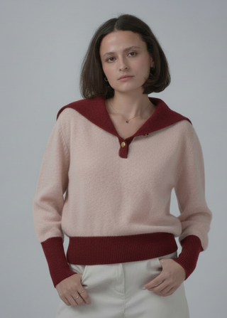 Lamara Alpaca Sweater - Rosa con bordes cerezo