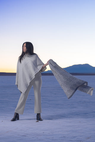 Print Alpaca Scarf — handwoven alpaca scarf with bold graphic design, soft and lightweight, artisan-made in Bolivia.