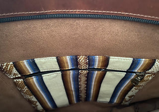 Interior leather tote bag